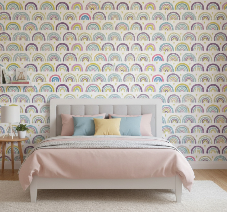 Tapete schlafzimmer mit buntem abstraktem regenbogenmuster - TenStickers