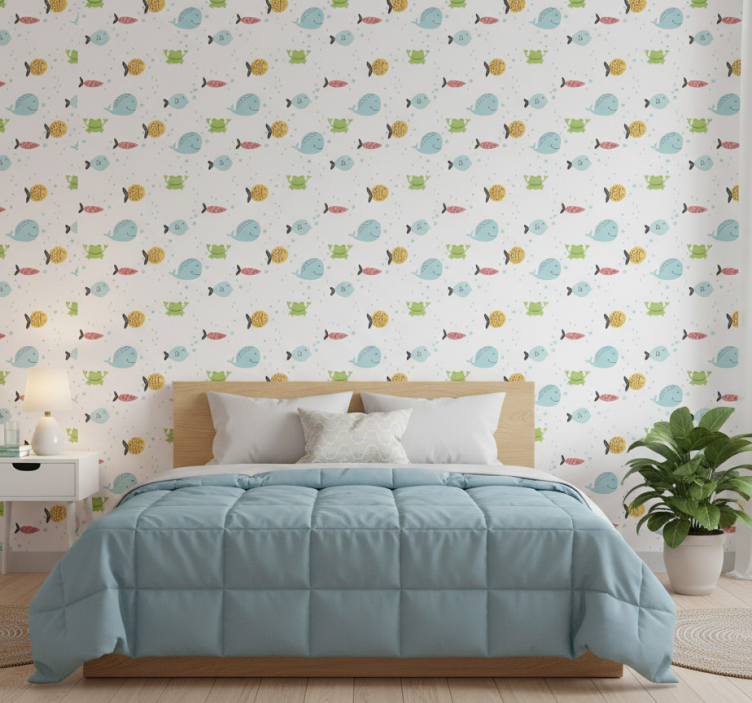 Tapete schlafzimmer mit bunten meeresbewohnern - TenStickers