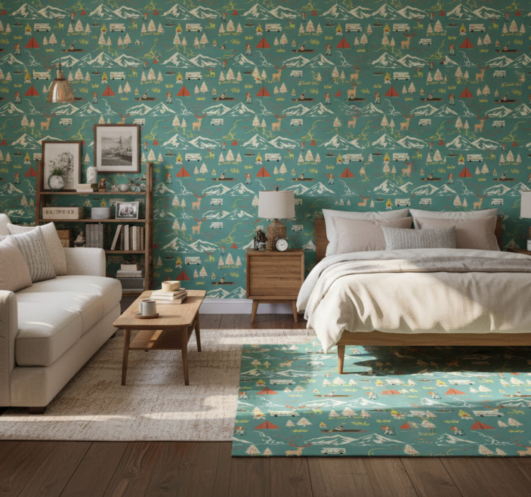 Tapete schlafzimmer mit camper, bäumen und weg - TenStickers
