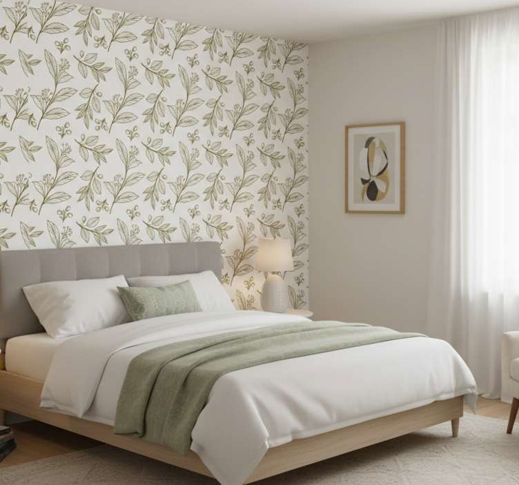 Tapete schlafzimmer mit elegantem blattemblem - TenStickers