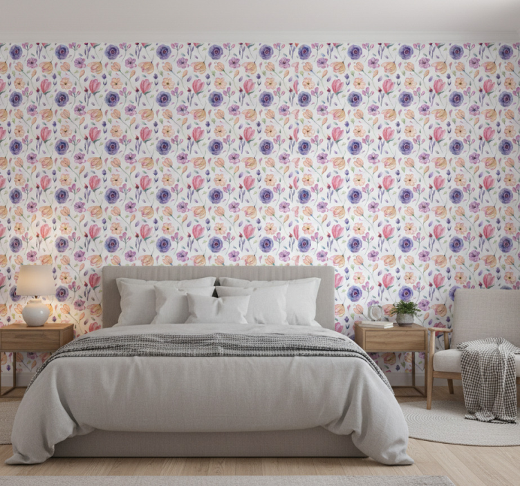 Tapete schlafzimmer mit floralem blumenmuster - TenStickers