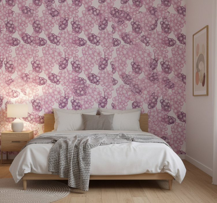 Tapete schlafzimmer mit handgezeichneten rosa und lila trauben - TenStickers