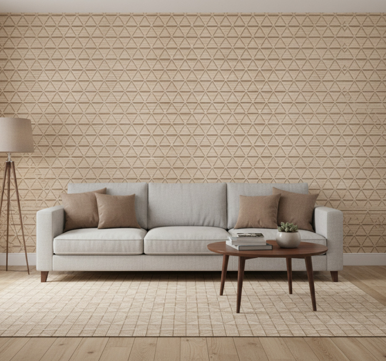 Tapete schlafzimmer mit holzoptik dreiecksgeometrie - TenStickers