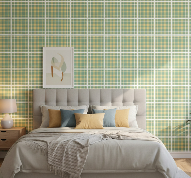 Tapete schlafzimmer mit kariertem druck - TenStickers