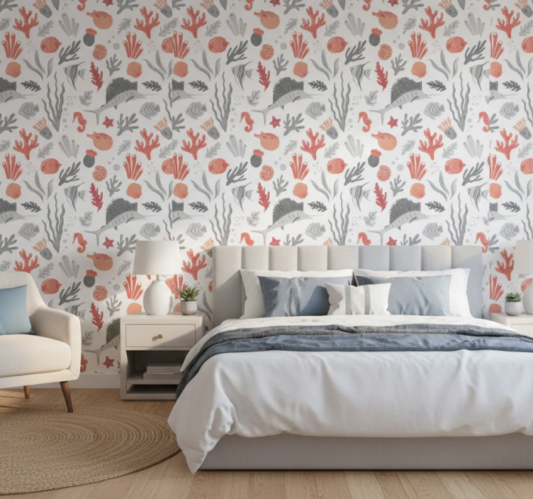 Tapete schlafzimmer mit meereslebewesen illustration - TenStickers