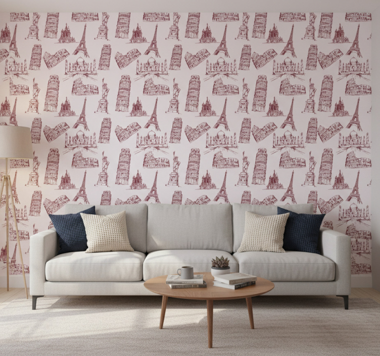 Tapete schlafzimmer mit muster berühmter monumente - TenStickers