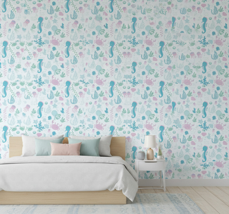 Tapete schlafzimmer mit pastellfarbenen meeresbewohnern - TenStickers