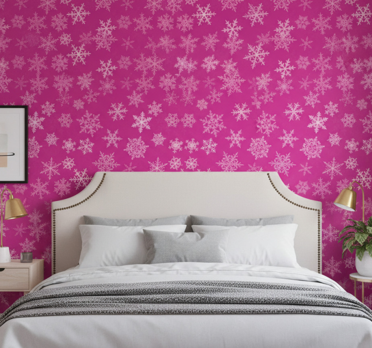 Tapete schlafzimmer mit pinkem schneeflocken-muster - TenStickers