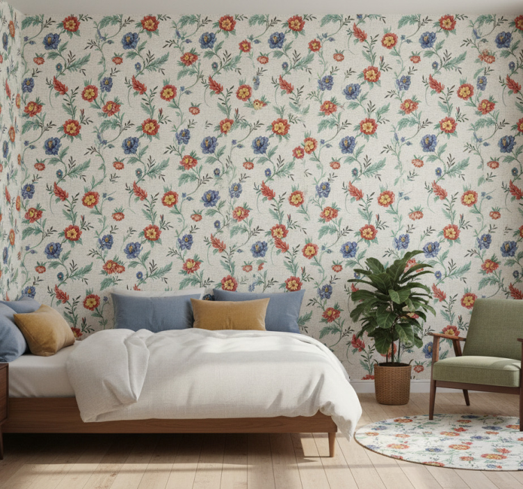 Tapete schlafzimmer mit retro blumen design - TenStickers
