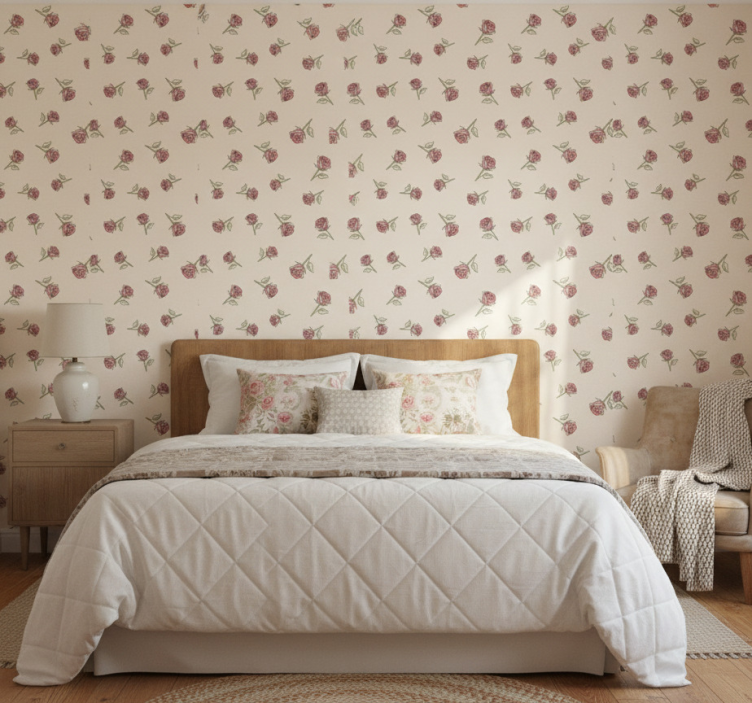 Tapete schlafzimmer mit romantischem vintage-rosenmuster - TenStickers