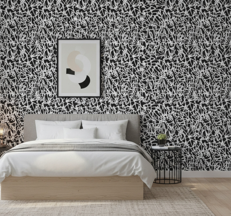 Tapete schlafzimmer mit schwarz-weißer graffiti-dekor - TenStickers