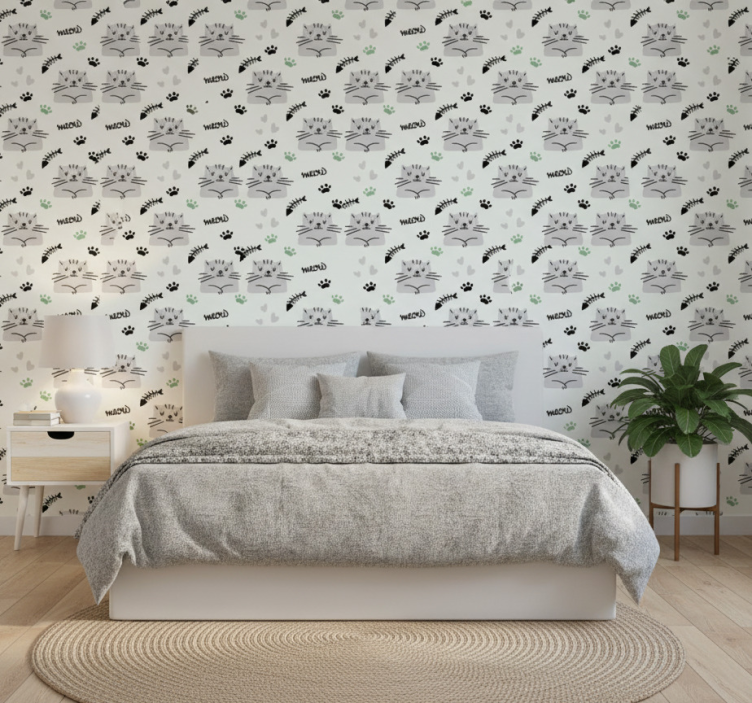 Tapete schlafzimmer mit süßem katzenpfotenmuster - TenStickers
