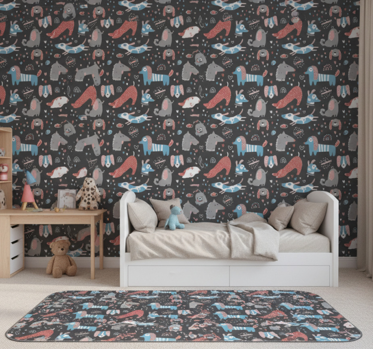 Tapete schlafzimmer mit süßen hundemotiven - TenStickers
