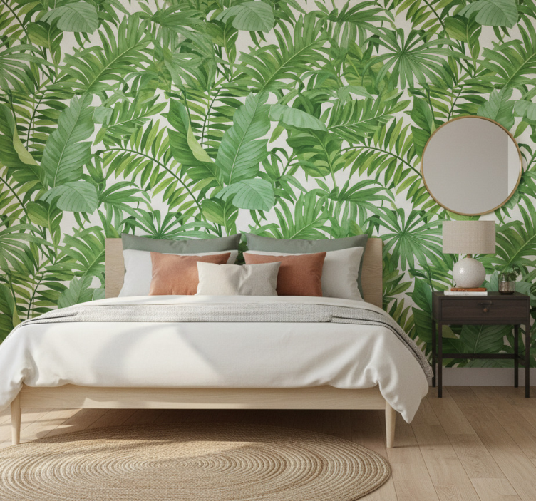 Tapete schlafzimmer mit tropischem blattmotiv - TenStickers