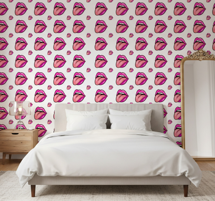 Tapete schlafzimmer mit verspieltem lippenmotiv - TenStickers