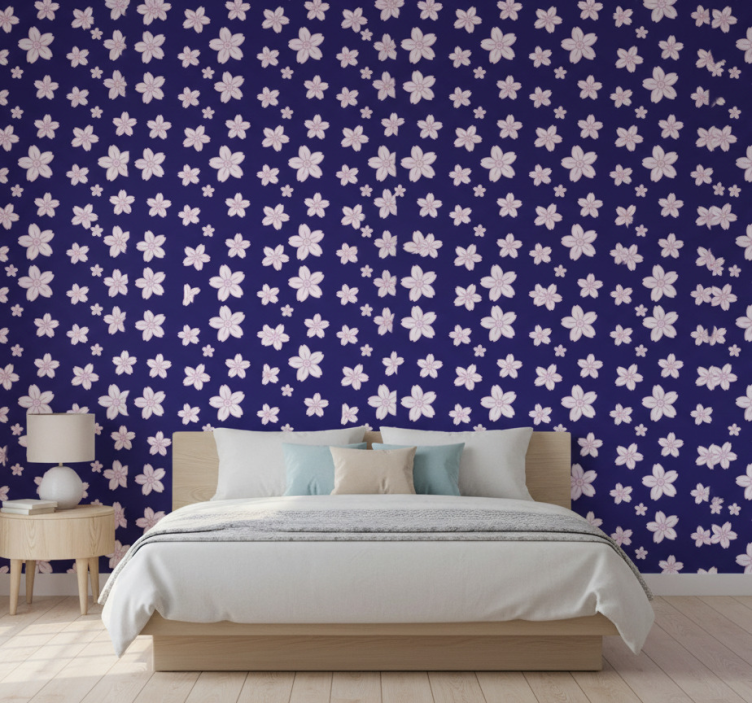 Tapete schlafzimmer mit vintage pflaumenblütenmuster blau - TenStickers