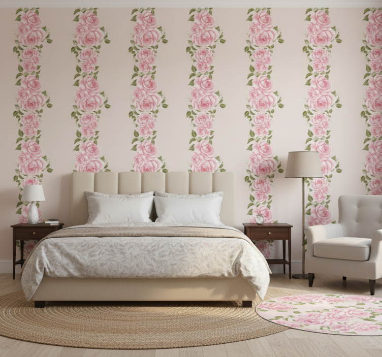 Tapete schlafzimmer mit vintage rosa rosenmuster - TenStickers