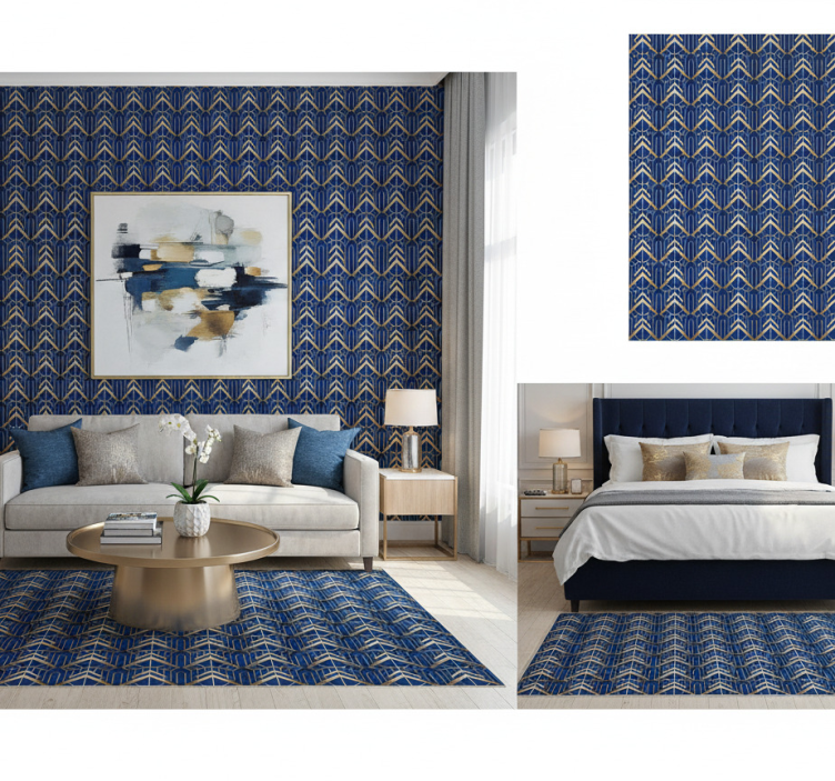 Tapete schlafzimmer modernes kunst blau gold dekor - TenStickers
