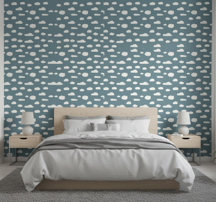 Tapete schlafzimmer muster in weiß auf blau - TenStickers