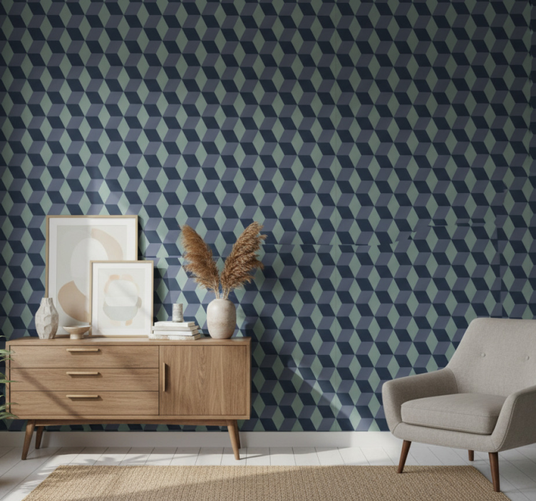 Tapete schlafzimmer retro-würfelmuster in blau - TenStickers