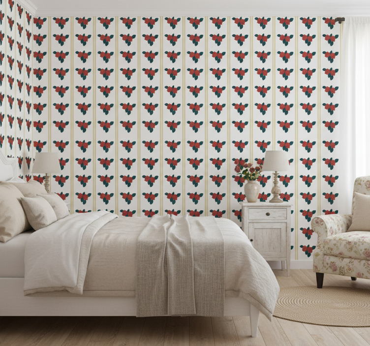 Tapete schlafzimmer shabby chic rotes rosenmuster - TenStickers