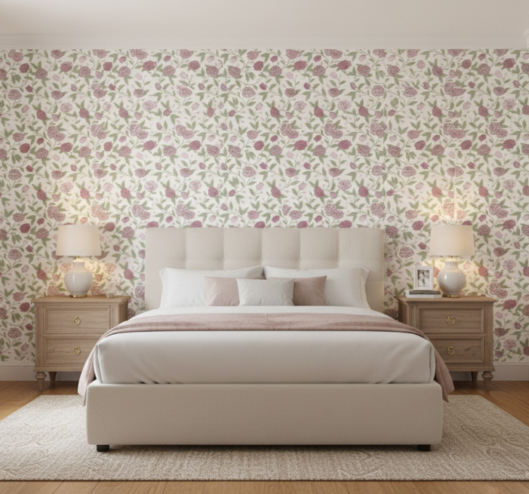 Tapete schlafzimmer zarte rosa vintage-rosen - TenStickers