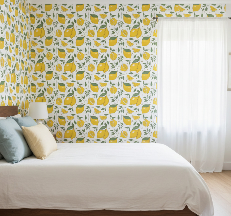 Tapete schlafzimmer zitrone und cremige blumen - TenStickers