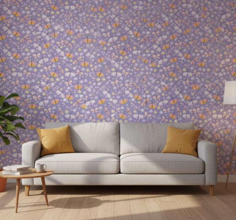 Tapete schmetterling mit lila eleganten blumen - TenStickers