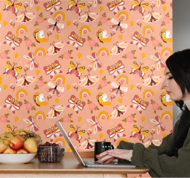 Tapete Schmetterling florales Muster - TenStickers