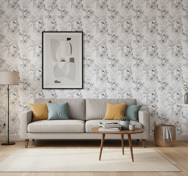 Tapete schmetterling mit schwarzem blumenmuster - TenStickers