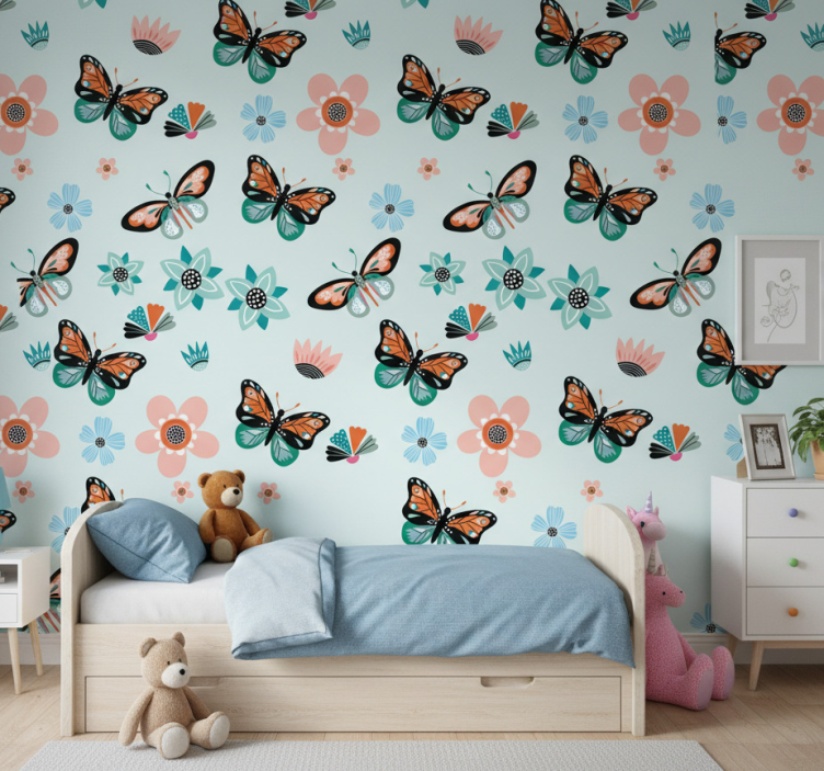 Tapete schmetterling mit schmetterlingen und blumen - TenStickers