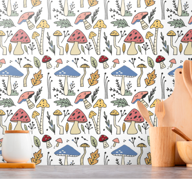 Tapete selbst gestalten buntes pilzmuster - TenStickers