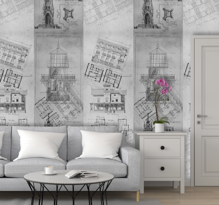 Tapete Stadt architekturskizzen - TenStickers