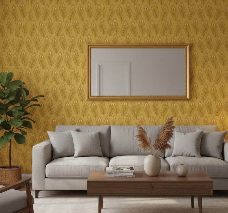 Tapete tiere blaue blumenwildtruthahn mit zwei goldenen blumen - TenStickers