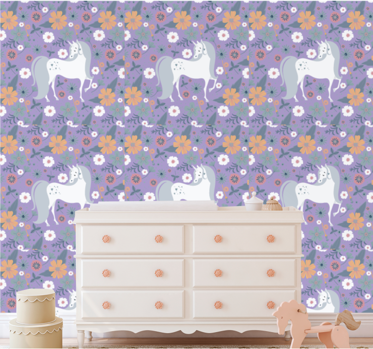 Tapete Tiere einhorn blumenmuster - TenStickers