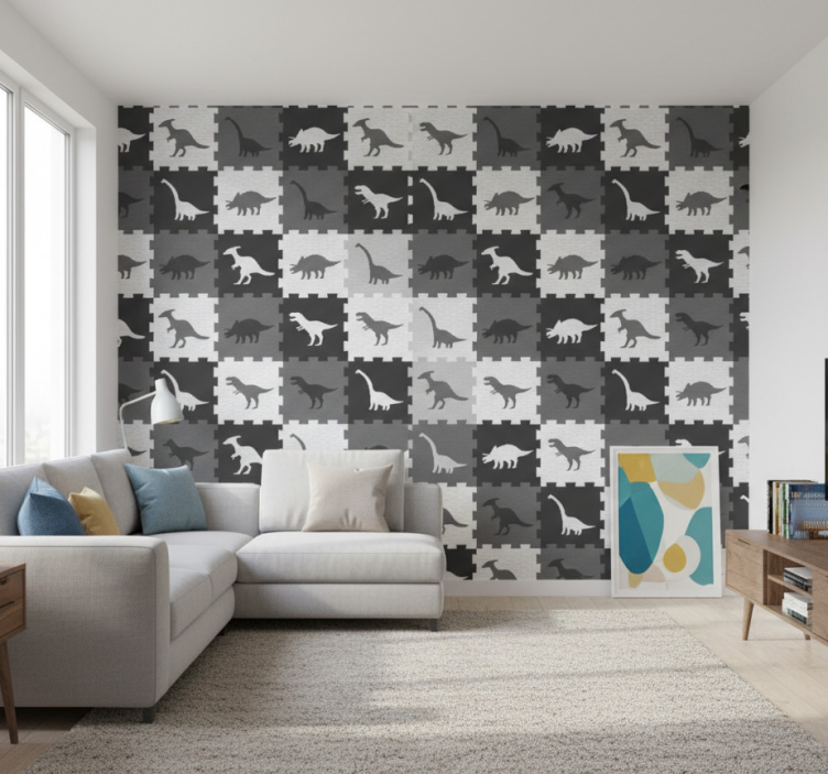 Tapete tiere graues tierpuzzle - TenStickers