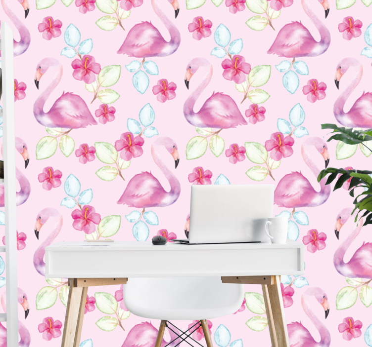 Tapete tiere mit floralen flamingos - TenStickers