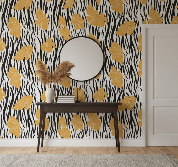 Tapete tiere mit ornamentalen blumen auf zebramuster - TenStickers