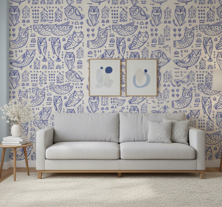 Tapete tiere mit süßem blauen eulenmotiv - TenStickers