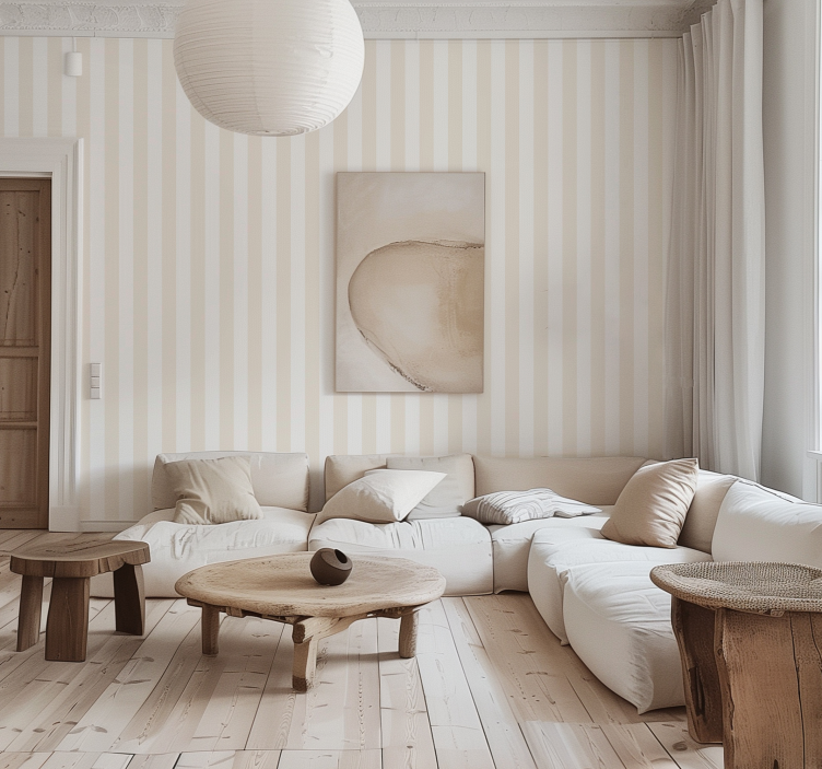 Tapete vertikale Streifen weiß- und beigetöne - TenStickers