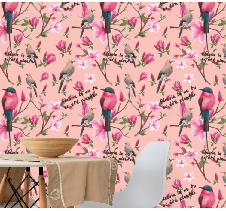 Tapete vögel im blumenmuster - TenStickers