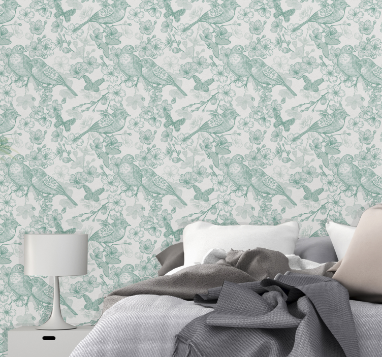 Tapete vögel mit floralem vogelmotiv - TenStickers