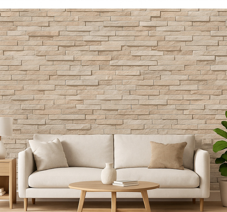 Tapete wohnzimmer 3d beige steinmuster - TenStickers