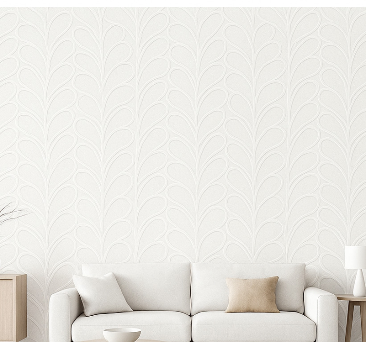 Tapete wohnzimmer 3d weiße blattstruktur - TenStickers