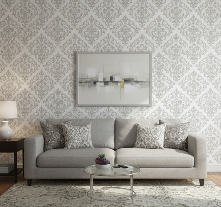 Tapete wohnzimmer barock graues muster - TenStickers