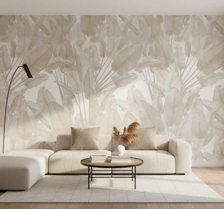 Tapete wohnzimmer beige bananenblatt - TenStickers
