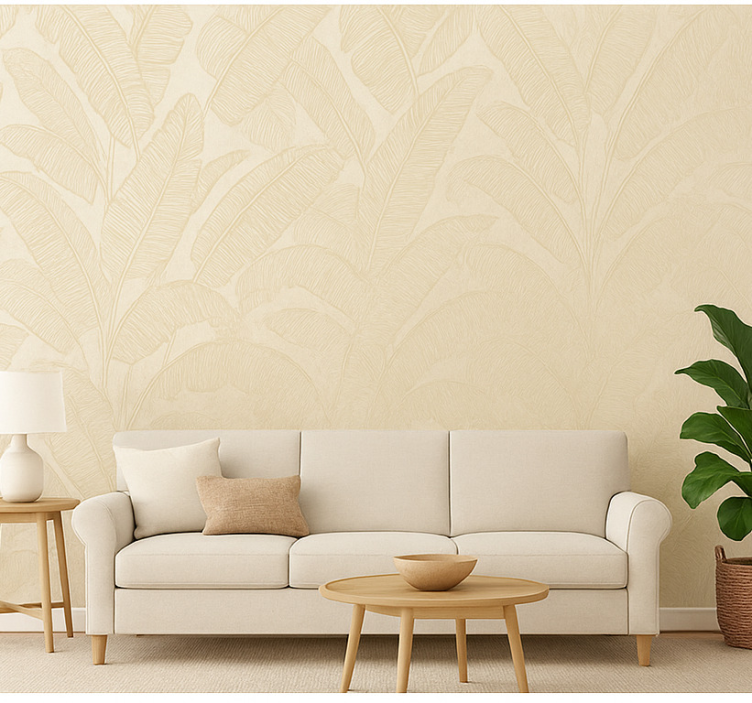Tapete wohnzimmer beige bananenblattmuster - TenStickers