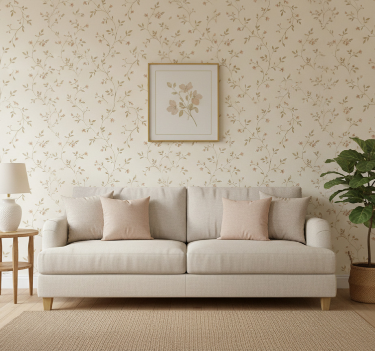 Tapete wohnzimmer blumen auf weißem hintergrund - TenStickers