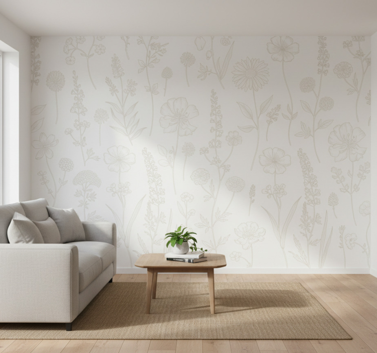 Tapete wohnzimmer botanischer skizzenpfad - TenStickers