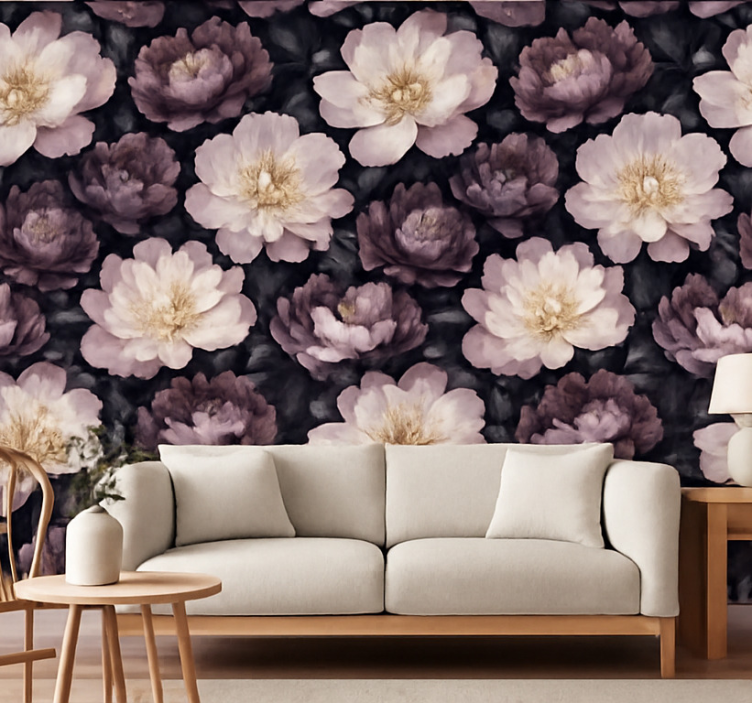 Tapete wohnzimmer dunkle blumenmuster - TenStickers
